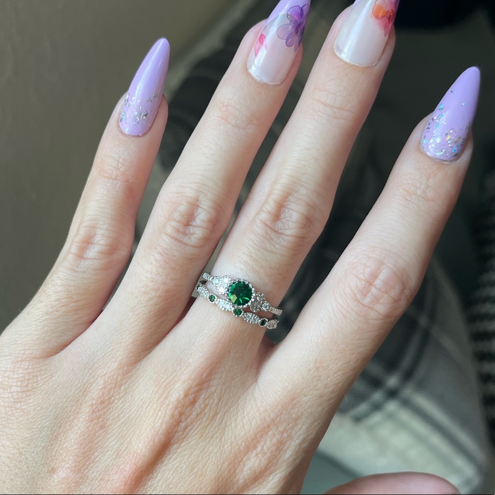 Green Onyx and Cubic Zirconia Set of Rings 925 sterling silver